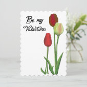 バレンタインデーの赤と黄色のチューリップデザイン シーズンカード (スタンド正面)