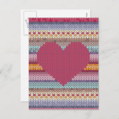 バレンタインデーの赤によって編まれるハート シーズンポストカード (正面/裏面)