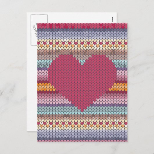 バレンタインデーの赤によって編まれるハート シーズンポストカード (正面/裏面)