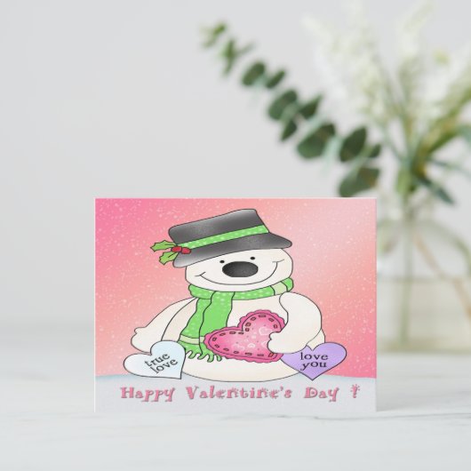 バレンタインデーの雪だるまの郵便はがき シーズンポストカード (スタンド正面)