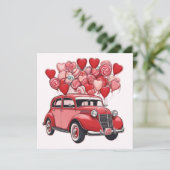 バレンタインデーの風船が付いたヴィンテージカー シーズンカード (スタンド正面)