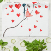 バレンタインデーの鳥 キッチンタオル (折り畳み)