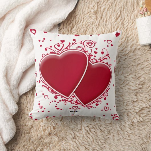 バレンタインデーの2つの赤いハート クッション (ブランケット)