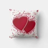 バレンタインデーの2つの赤いハート クッション (正面)