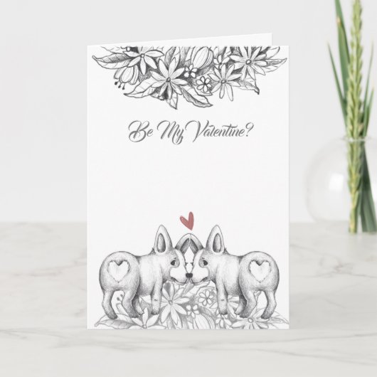 バレンタインデーの2匹のコルギ犬とハート シーズンカード (正面)