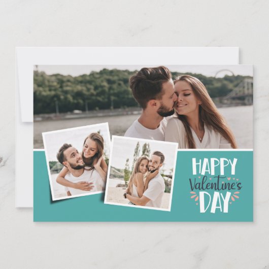 バレンタインデーの3枚の写真のコラージュ 海緑 シーズンカード (正面)