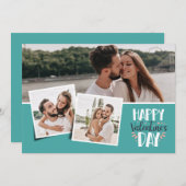 バレンタインデーの3枚の写真のコラージュ 海緑 シーズンカード (正面/裏面)
