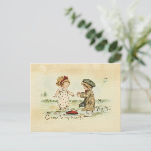 バレンタインデーはヴィンテージのイラストレーションの菓子をからかいます シーズンポストカード (スタンド正面)