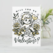 バレンタインデーは黄色いバラと鳩のキューピッド シーズンカード (スタンド正面)