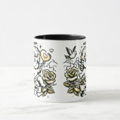 バレンタインデーは黄色いバラと鳩のキューピッド マグカップ (中央)