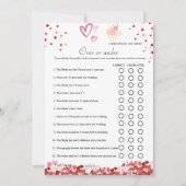 バレンタインデーまたは下ブライダルシャワーゲームカード 案内状 (正面)