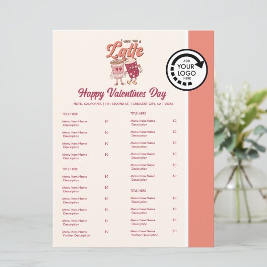 バレンタインデーをテーマにしたレストランのテイクアウトメニュー メニュー (スタンド正面)