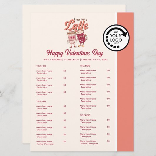 バレンタインデーをテーマにしたレストランのテイクアウトメニュー メニュー (正面/裏面)