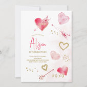 バレンタインデーをテーマにした誕生日招待状 招待状 (正面)