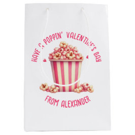 バレンタインデーをポップするピンクポップコーンハート ミディアムペーパーバッグ