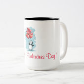 バレンタインデーを愛する可愛いペンギン ツートーンマグカップ (正面右)