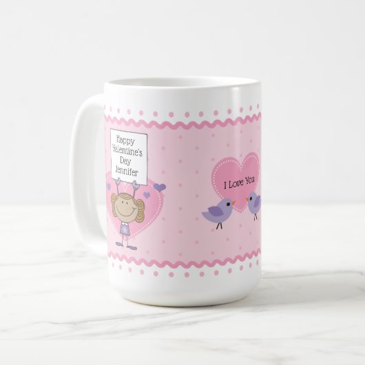 バレンタインデーを愛する愛の文字を掲げる少女 コーヒーマグカップ (正面左)