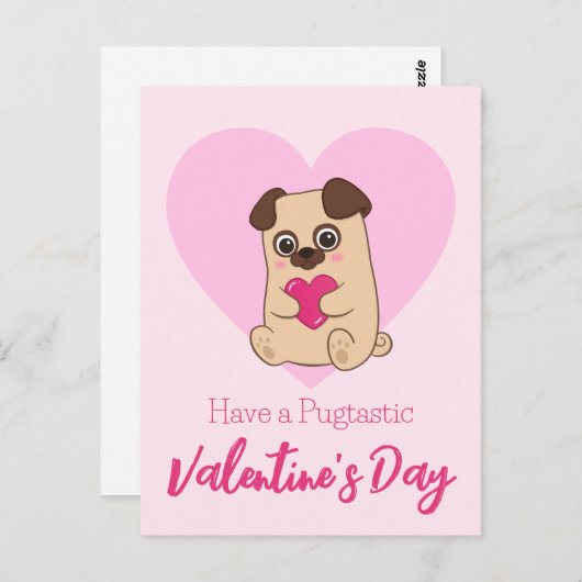 バレンタインデーを祝う | 可愛おもしろいいパグ ポストカード (正面/裏面)