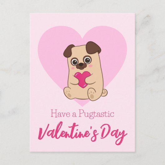 バレンタインデーを祝う | 可愛おもしろいいパグ ポストカード (正面)