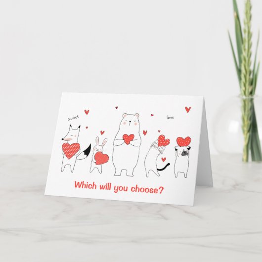 バレンタインデーを選ぶかわいい動物 シーズンカード (正面)