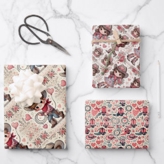 バレンタインデーカウボーイ&女性のカーボーイ ラッピングペーパーシート