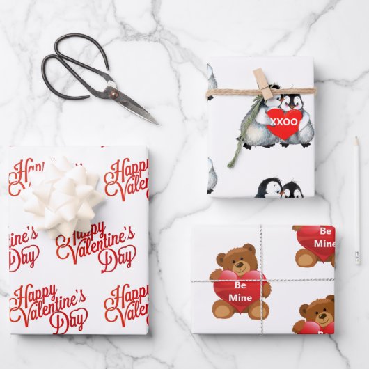 バレンタインデーカスタム文字赤いハートかわいいギフト ラッピングペーパーシート (正面)
