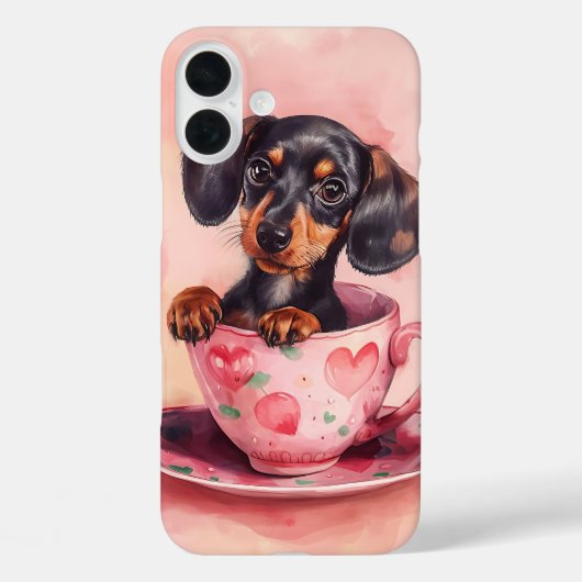 バレンタインデーカップの水色ダチュンド犬 Case-Mate iPhoneケース (裏面)