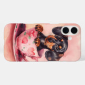 バレンタインデーカップの水色ダチュンド犬 Case-Mate iPhoneケース (裏面 (横))