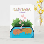 バレンタインデーカピバラが水中で泳ぐ カード (黄色い花)