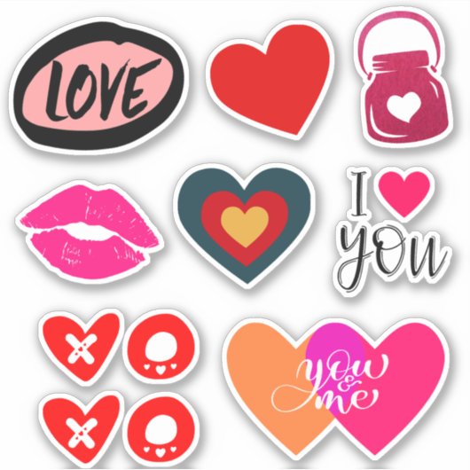 バレンタインデーカラフルス&ラブエレメンツ一覧ビニール シール (正面)