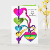 バレンタインデーカラフルハート音楽C カード (黄色い花)