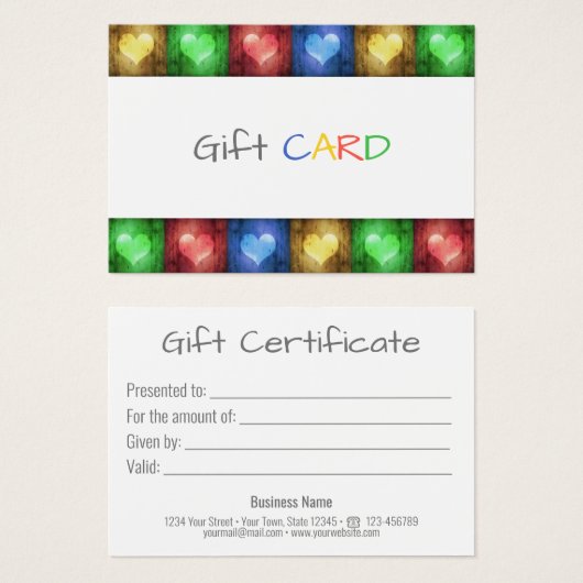 バレンタインデーカラフル素朴ハートギフトカード (正面&裏面)