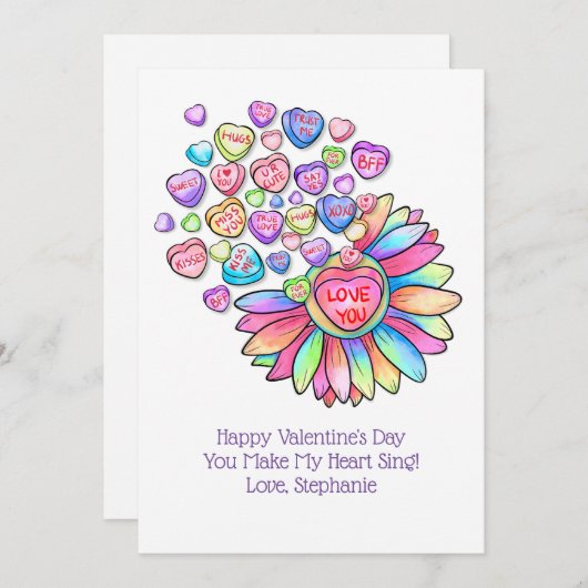 バレンタインデーカードキャンディハート花虹 シーズンカード (正面/裏面)