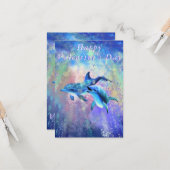 バレンタインデーカードドルフィンカップル愛 カード (正面/裏面インサイチュ)