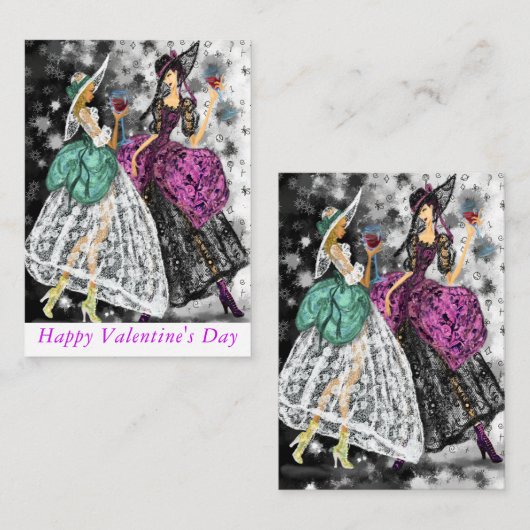 バレンタインデーカードレディース赤ワインを飲む ノートカード (正面/裏面)