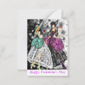 バレンタインデーカードレディース赤ワインを飲む ノートカード (正面)