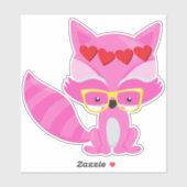 バレンタインデーキツネ、ピンクキツネ、眼鏡、ハート シール (シート)