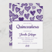 バレンタインデーキンセアニェラ招待ハートパープル 招待状 (正面/裏面)