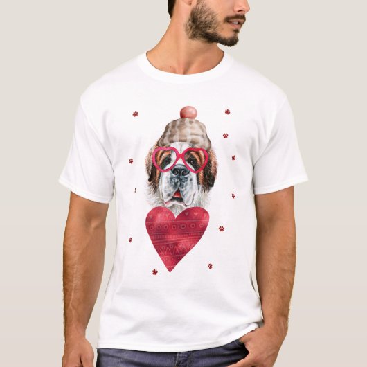 バレンタインデーギフトセントバーナード犬 Tシャツ (正面)