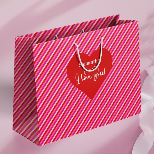 バレンタインデーギフトバッグ I Love You テキスト入り ラージペーパーバッグ