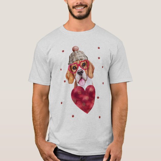 バレンタインデーギフト ビーグル犬Tシャツ Tシャツ (正面)