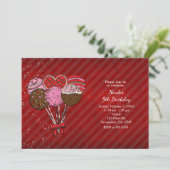 バレンタインデーケーキポップ誕生日パーティー 招待状 (スタンド正面)