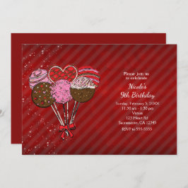 バレンタインデーケーキポップ誕生日パーティー 招待状