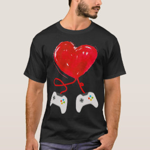 バレンタインデーゲームコントローラーハートおもしろい贈り物 Tシャツ