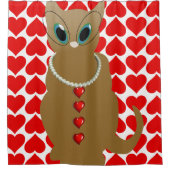 バレンタインデーシャワーカーテン猫 シャワーカーテン (正面)