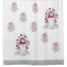 バレンタインデーシャワーカーテン雪だるま シャワーカーテン