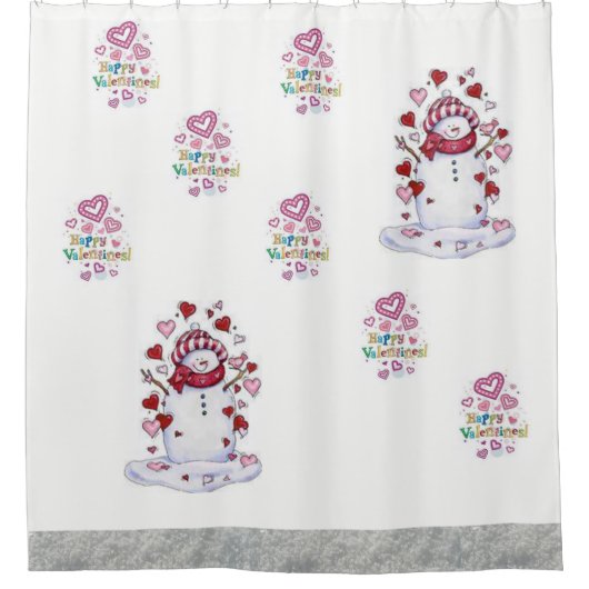バレンタインデーシャワーカーテン雪だるま シャワーカーテン (正面)