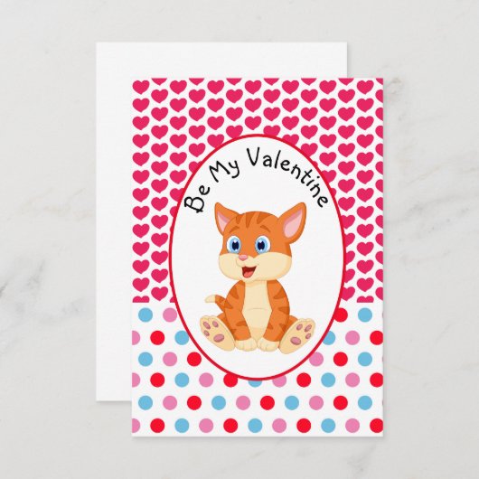 バレンタインデーストライプのの子どものカードになる 出欠カード (正面/裏面)