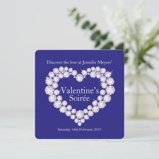 バレンタインデーダイヤモンドハートブルーパーティー招待状 招待状 (スタンド正面)