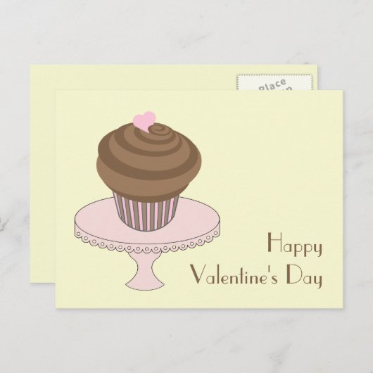 バレンタインデーチョコレートカップケーキのピンクのケーキの立場 シーズンポストカード (正面/裏面)